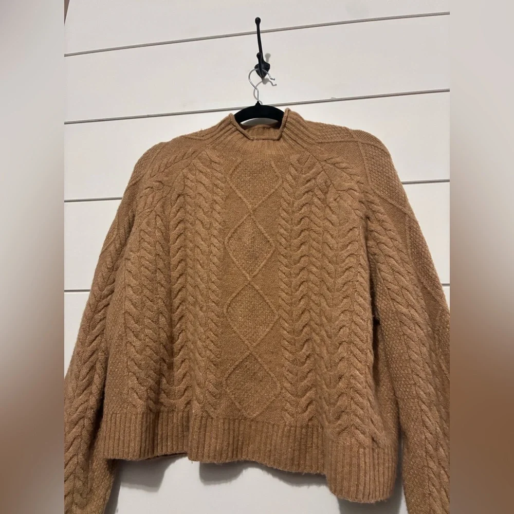 J. Crew Camel Cable-Knit Mockneck Sweater